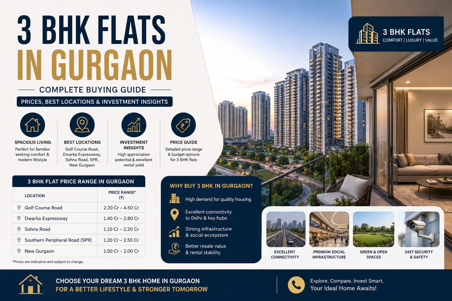 3 BHK Flats in Gurgaon: Complete Buying Guide, Prices, Best Locations & Investment Insights