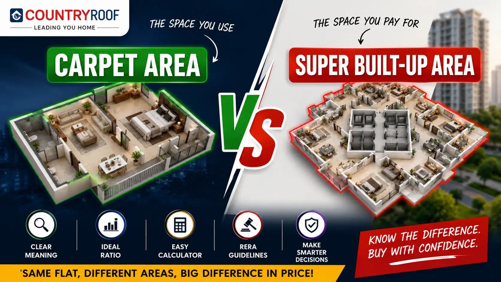 Carpet Area vs Super Built-Up Area: Full Meaning, Ratio, Calculator & RERA Guide
